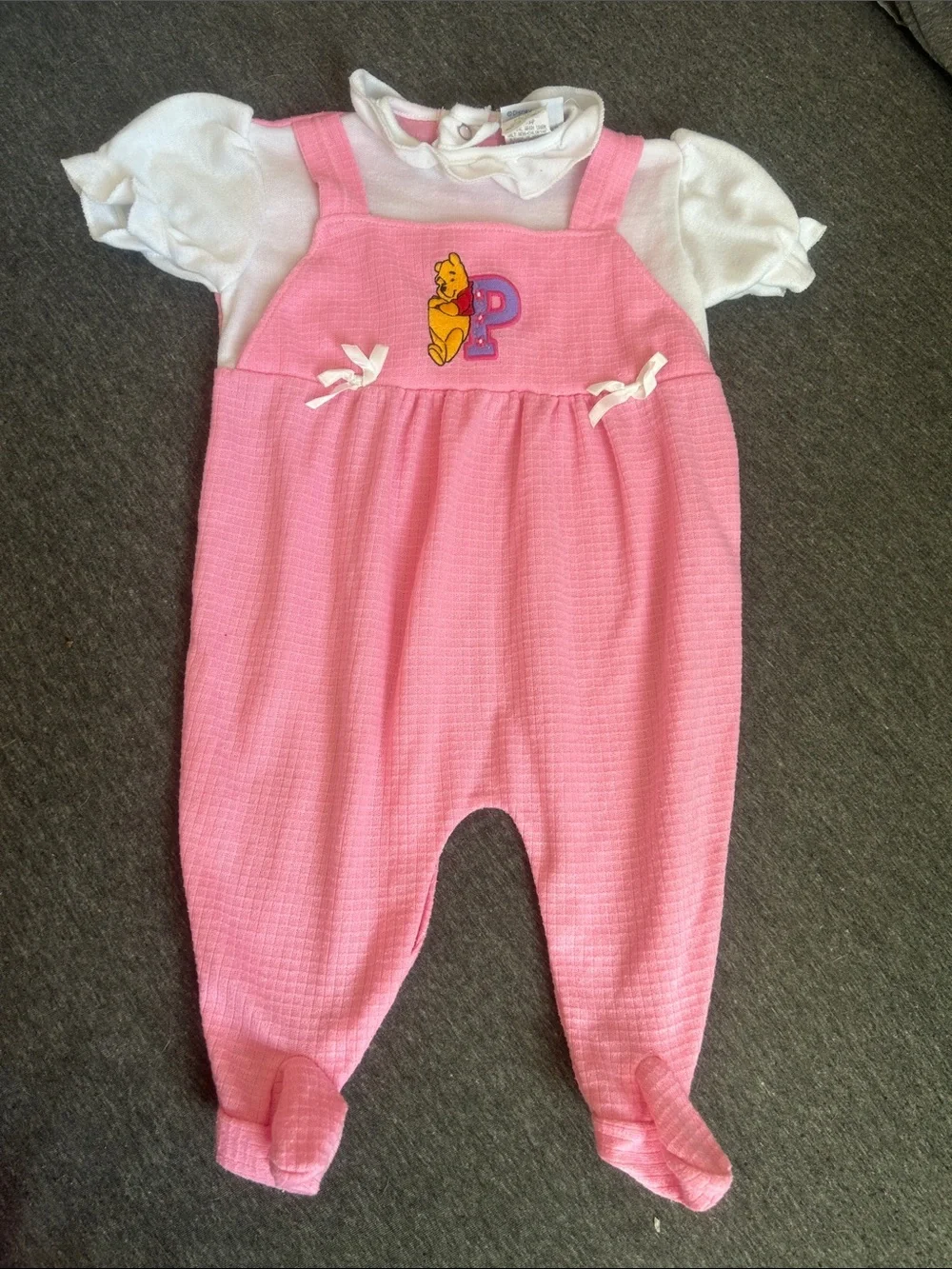 Pink Winnie the Pooh Vintage Embroidered Baby One-Piece Romper